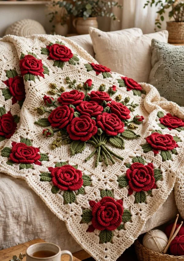 Classic Rose Bouquet Blanket