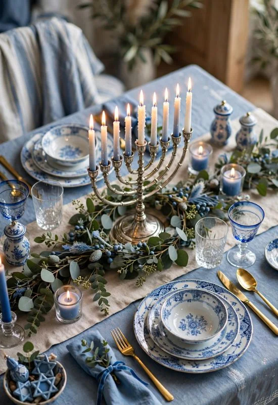 Elegant Hanukkah Tablescape