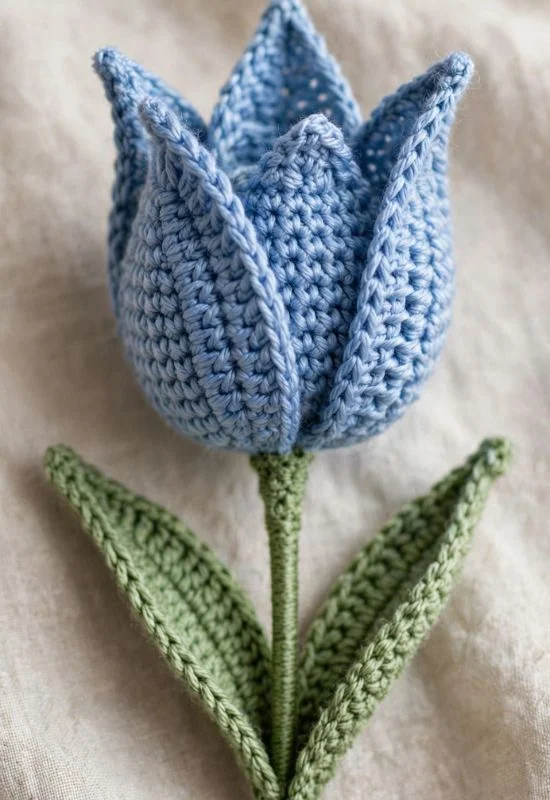 Blue Tulip Crochet Flower