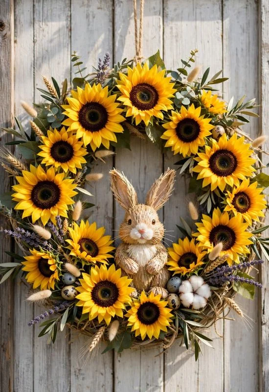 Sunflower Bunny Wreath