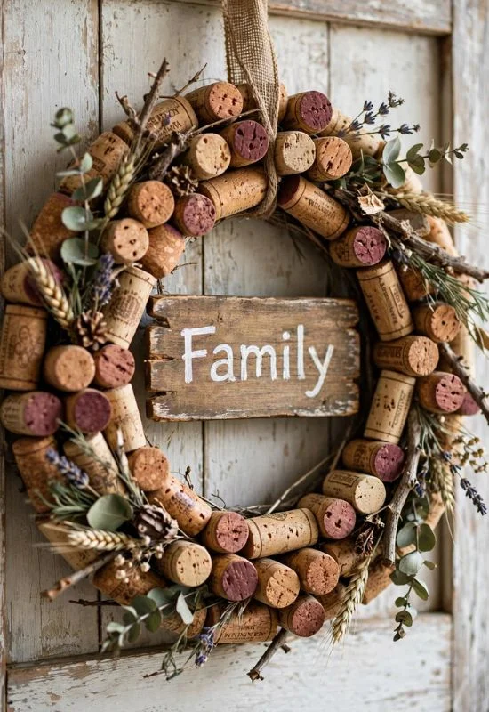 Wine Cork and Wooden Sign Wreath 
