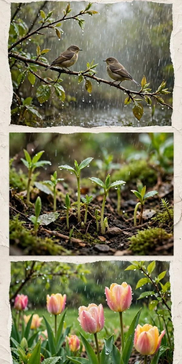 Birds, Rain, and Spring Nature